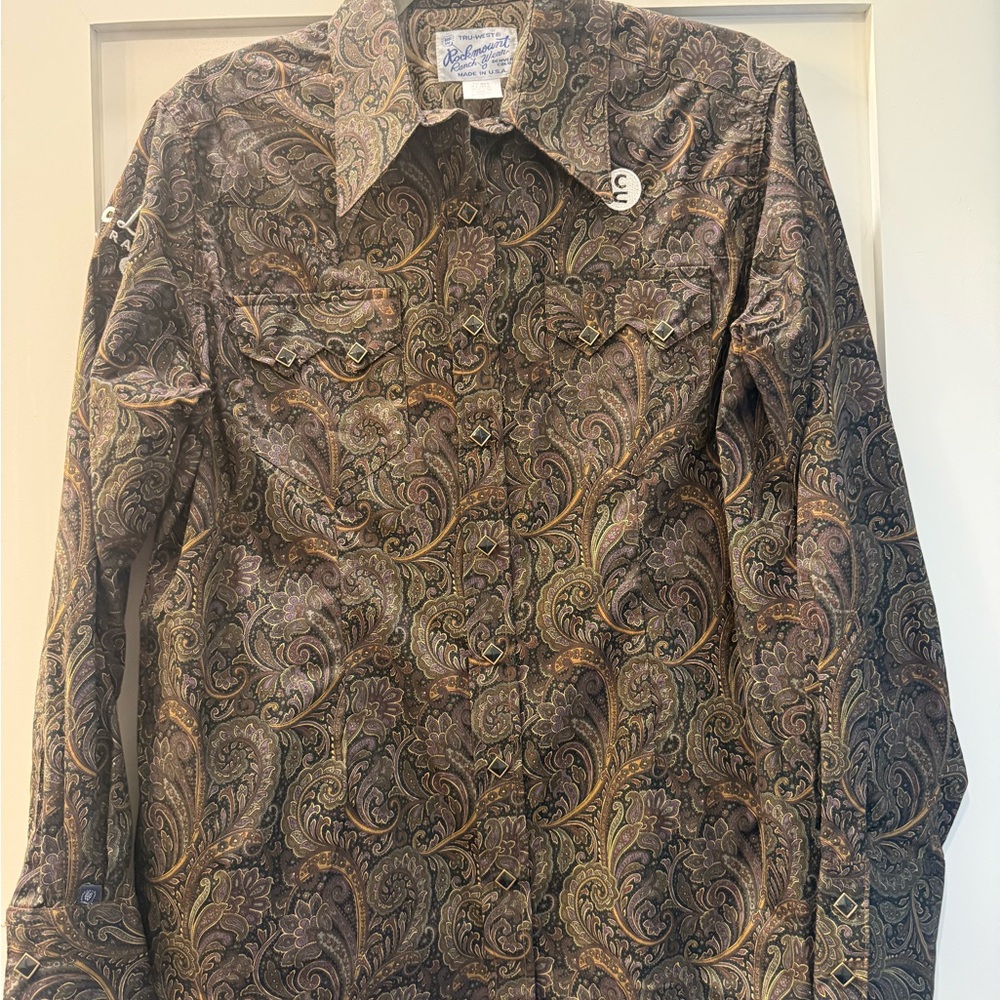 Vintage-Inspired Paisley Button-Down Shirt - Brown/Tan